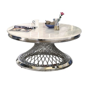 Table basse de salon en marbre et acier inoxydable