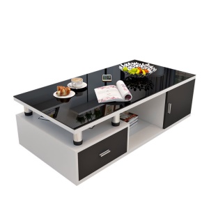 Table basse de salon et meuble TV en verre trempé combiné