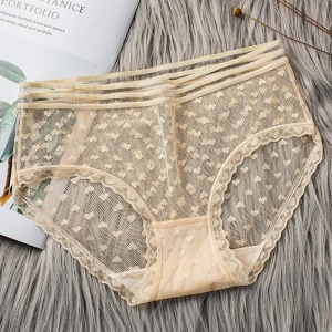 Culotte en coton femme translucide ajouré en dentelle