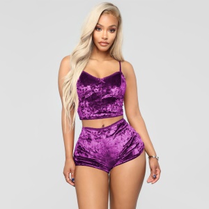 Femme pyjama set de 2 pièces en tissu de velours brillant
