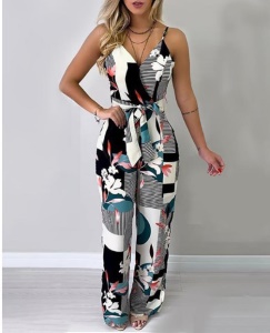 Combinaison pantalon à imprimé floral avec bretelles