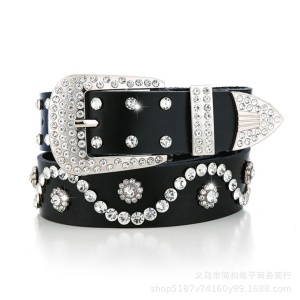 Ceinture en cuir véritable pour femme accessoires strass artificiel