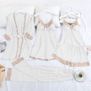 Pyjama femme ensemble de cinq pièces en soie glacée