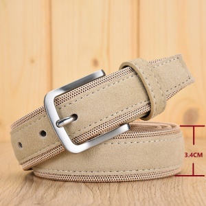 Ceinture femme en cuir velours et tissu avec boucle aiguille
