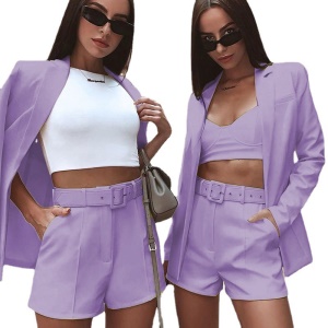 Ensemble de costume femme 2 pcs (blazer à une boucle+short) tissé