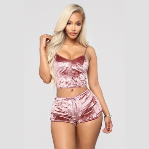Femme pyjama set de 2 pièces en tissu de velours brillant