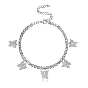 Bracelet de cheville strass artificiel avec accessoires papillon