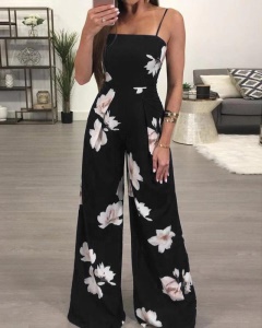 Combinaison pantalon  imprimé à motif floral  et à bretelles