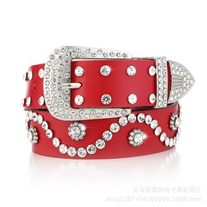 Ceinture en cuir véritable pour femme accessoires strass artificiel