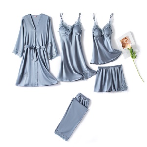 Femme ensemble de pyjama set de cinq pièces en satin