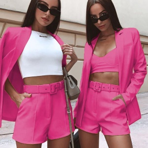 Ensemble de costume femme 2 pcs (blazer à une boucle+short) tissé
