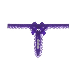 Femme Sexy Thong culotte en dentelle avec perles et nœud à la ceinture