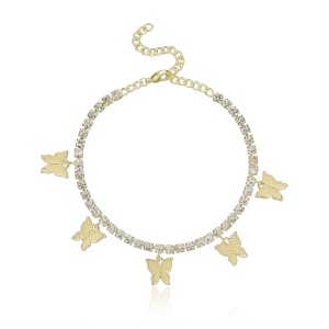 Bracelet de cheville strass artificiel avec accessoires papillon