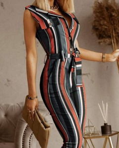 Combinaison pantalon décontracté avec poches sans manches en polyester