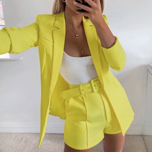 Ensemble de costume femme 2 pcs (blazer à une boucle+short) tissé