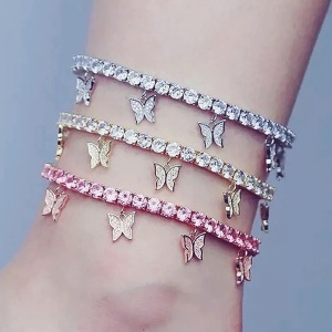 Bijoux femmes Bracelet de cheville strass artificiel avec accessoire papillon