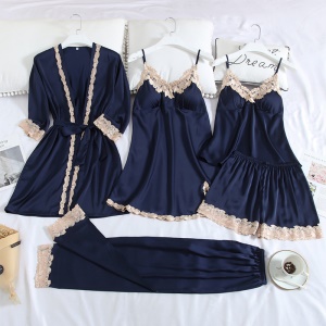 Pyjama femme ensemble de cinq pièces en soie glacée