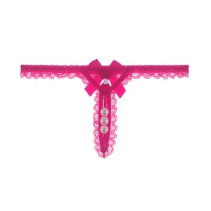 Femme Sexy Thong culotte en dentelle avec perles et nœud à la ceinture