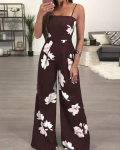 Combinaison pantalon  imprimé à motif floral  et à bretelles