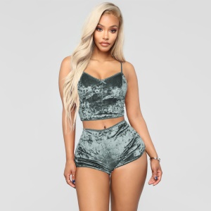Femme pyjama set de 2 pièces en tissu de velours brillant
