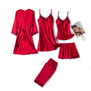 Femme ensemble de pyjama set de cinq pièces en satin