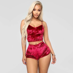 Femme pyjama set de 2 pièces en tissu de velours brillant
