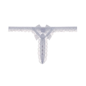 Femme Sexy Thong culotte en dentelle avec perles et nœud à la ceinture