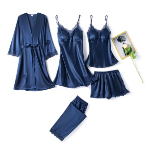 Femme ensemble de pyjama set de cinq pièces en satin