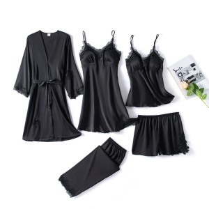 Femme ensemble de pyjama set de cinq pièces en satin