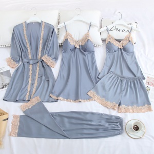 Pyjama femme ensemble de cinq pièces en soie glacée