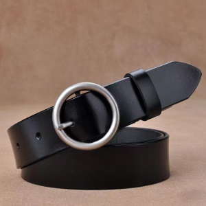 Ceinture en cuir véritable pour femmes avec boucle ronde en alliage