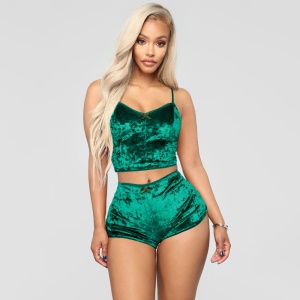 Femme pyjama set de 2 pièces en tissu de velours brillant