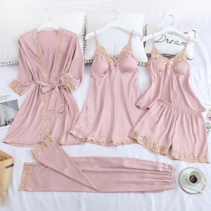 Pyjama femme ensemble de cinq pièces en soie glacée