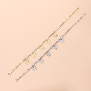 Bracelet de cheville strass artificiel avec accessoires papillon