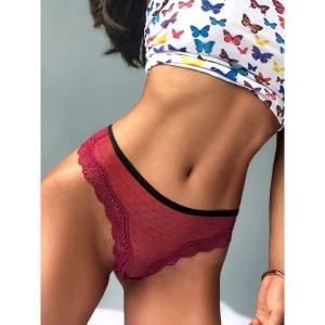Femme Culotte en filet dentelle avec décoration nœud à la ceinture