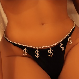 Chaîne de taille pour femme en Strass artificiel avec signe dollar