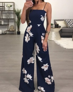 Combinaison pantalon  imprimé à motif floral  et à bretelles