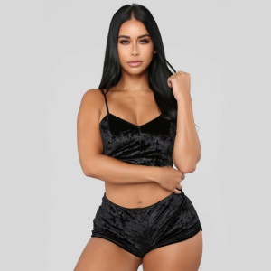 Femme pyjama set de 2 pièces en tissu de velours brillant