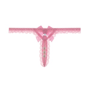 Femme Sexy Thong culotte en dentelle avec perles et nœud à la ceinture