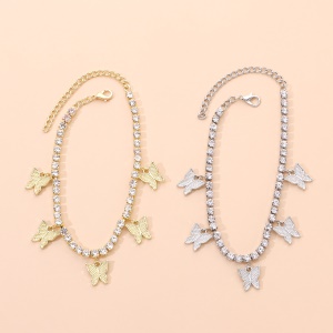Bracelet de cheville strass artificiel avec accessoires papillon