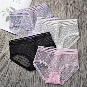 Culotte en coton femme translucide ajouré en dentelle
