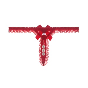 Femme Sexy Thong culotte en dentelle avec perles et nœud à la ceinture