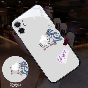 IPhone Étui de protection pour téléphone verre trempé lumineux avec dessin animé