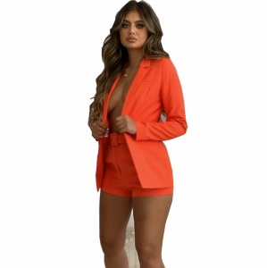 Ensemble de costume femme 2 pcs (blazer à une boucle+short) tissé