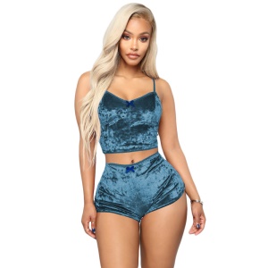Femme pyjama set de 2 pièces en tissu de velours brillant