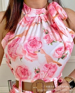 Ensemble décontracté imprimé fleuri en polyester
