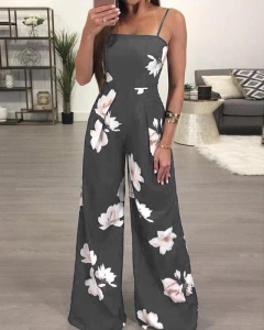 Combinaison pantalon  imprimé à motif floral  et à bretelles
