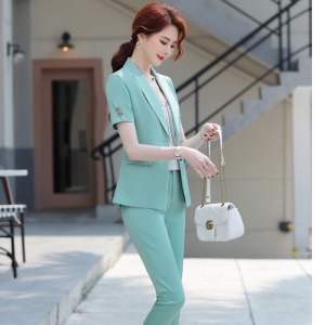 Tailleur de pantalon 2 pièces (blazer à manches courtes+pantalon) slim fit costume bureau affaires