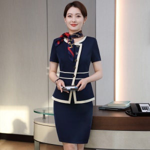 Femme uniformes Tailleur de jupes 2 pièces (blazer stylé à manches courtes + jupe)