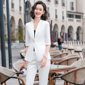 Costume 2 pièces pour femme (blazer à manches moyennes + pantalon) tailleur slim